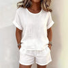 Solid-Color T-Shirt & Shorts Set – Cotton Linen, 10 Colors by FitiqueFit