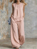 Women's Sleeveless Two-Piece Set – Solid Color Wide-Leg Pants & Top by FitiqueFit