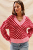 SO ME Color Block Textured Christmas Sweater V Neck Top by FitiqueFit