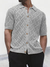 Men's Button Down Collared Neck Eyelet Knit Shirt