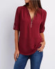 Women's Short-Sleeve Zip V-Neck Loose Top by FitiqueFit