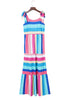 Multicolor Color Block Striped Bow Knot Straps Maxi Dress