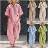 V-Neck Short Sleeve Top & High-Waist Trousers Two-Piece Set by FitiqueFit