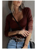 Womens Solid-color Slim-fit Long-sleeve Top by My Store