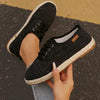 Tweed Lace-Up Round Toe Flat Sneakers – Canvas PU Casual by FitiqueFit