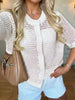 Women's Hollow-Out Knit Cardigan – Open Front, Short Sleeve, Solid Color by FitiqueFit