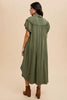 Mineral Washed Button Down Puff Sleeve Shirt Dress For Women – Fluttering, Fashionable Button Down Dress with Puff Sleeves, Mineral Wash for an Effortlessly Chic Look by Stevvex