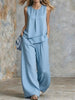Women's Sleeveless Two-Piece Set – Solid Color Wide-Leg Pants & Top by FitiqueFit