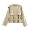 Women's Notch-Collar Short Trench Coat with Belt Buckle Detail by FitiqueFit