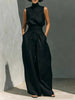 Women’s Cotton Linen Two-Piece Set – Sleeveless Top & Wide-Leg Pants by FitiqueFit