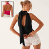 Women's Scarf Lace-Up Low-Cut Back Cutout Sling Top by FitiqueFit