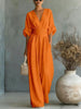 Women's V-Neck Wide-Leg Jumpsuit – High Waist Pleated Elegant 11 Colors S–5XL by FitiqueFit