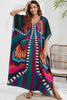 Slit Printed V-Neck Short Sleeve Cover Up
