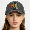1955 Limited Edition Embroidered Vintage Baseball Cap – Retro Washed Distressed Hat by FitiqueFit
