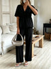 Women's V-Neck Loose Short-Sleeve Top & Wide-Leg Pants Set by FitiqueFit