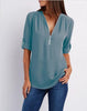 Women's Short-Sleeve Zip V-Neck Loose Top by FitiqueFit