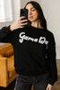 Black Chenille Game Day Graphic Drop Shoulder Sweatshirt by Wild and Free Boutique