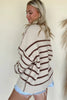 Brown Stripe Ribbed Henley Drop Shoulder Slouchy Sweater by Wild and Free Boutique