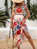 Women's V-Neck Floral Print A-Line Midi Dress – High Waist Sleeveless by FitiqueFit