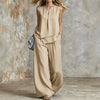 Women's Sleeveless Two-Piece Set – Solid Color Wide-Leg Pants & Top by FitiqueFit