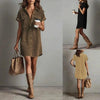 Women’s Retro Casual Corduroy Short Sleeve Shirt Dress by FitiqueFit