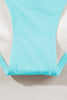 Sky Blue Striped Patchwork Spaghetti Strap High Waist Bikini Swimsuit