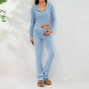 Women’s Knitted Hooded Two-Piece Set – Cardigan & High-Waisted Pants Suit by FitiqueFit