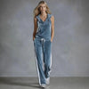 Women's Velvet Wide-Leg Pants & Sleeveless Top Set by FitiqueFit