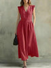 V-Neck Puff-Sleeve Dress with Pockets – Cotton Linen, 7 Colors by FitiqueFit