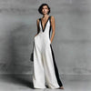 Women's Color-Block Sleeveless V-Neck Wide-Leg Jumpsuit – French Style Long Pants