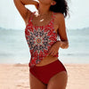 Retro Split High Waist Bikini Beach Print Strap Swimsuit