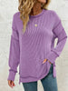 Side Slit Round Neck Sweatshirt by Wild and Free Boutique