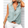 Women's Lapel Collar Sleeveless Top – Loose Fit, Pockets, Solid Color by FitiqueFit