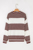 Brown Two Tone Striped Patchwork Drop Shoulder Sweater by Wild and Free Boutique