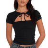 Women's Lace Up Hollow Out Short Sleeve Top by My Store