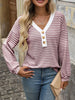 Striped Button Detail Long Sleeve T-Shirt by Simply Love