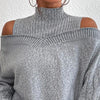 Women's Cold Shoulder Sweater - High Neck Cut Out Pullover Long Sleeve by FitiqueFit