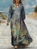Women's Retro Chic 3D Print V-Neck Long-Sleeve A-Line Dress by FitiqueFit
