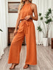 Women's Halter Neck Cropped Top & Wide-Leg Pants Two-Piece Set by FitiqueFit
