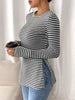 Slit Striped Long Sleeve Casual T-Shirt by Simply Love