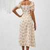 Square Neck Floral Print Dress With Puff Sleeves & Side Slit Maxi Dress by FitiqueFit