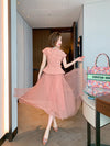 Slim Fit Waist-controlled Top Mesh Pleated Mid-length Dress Set
