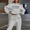 Women's Solid 2-Piece Set Letter Print Hoodie With Pocket by FitiqueFit