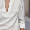 Elegant Women's V-Neck Long Sleeve Blouse With Satin Sheen Formal Shirt by FitiqueFit