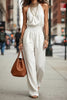 Women's Sleeveless Backless Lace-Up Halter Wide-Leg Jumpsuit by FitiqueFit