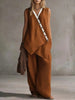 Women's Boho V-Neck Button Vest & Wide-Leg Pants Set by FitiqueFit