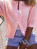 Women's Hollow-Out Knit Cardigan – Open Front, Short Sleeve, Solid Color by FitiqueFit