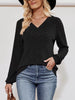 Ribbed Knit V-Neck Long Sleeve T-Shirt by Simply Love