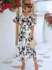 Black White Printed Balloon Sleeve Dress Elegant & Chic Casual Wear For Summer by Stevvex
