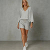 Women's Loose V-Neck Long Sleeve Striped Shorts Set – Casual Leisure by FitiqueFit